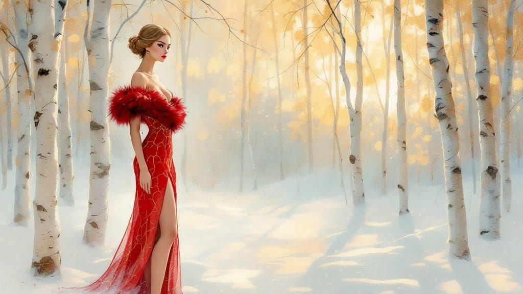 Regal Woman in Art Deco Winter Wonderland