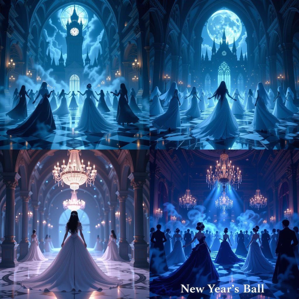 Haunted New Year's Ball in 3D Anime Style