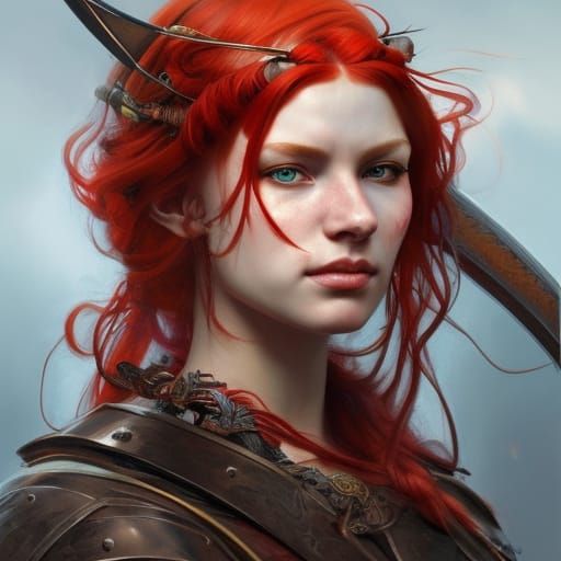 Viking War Maiden Portrait in Art Nouveau Style