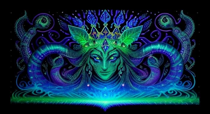 Iridescent Gemstone Snake Crown in Blacklight Mosaic