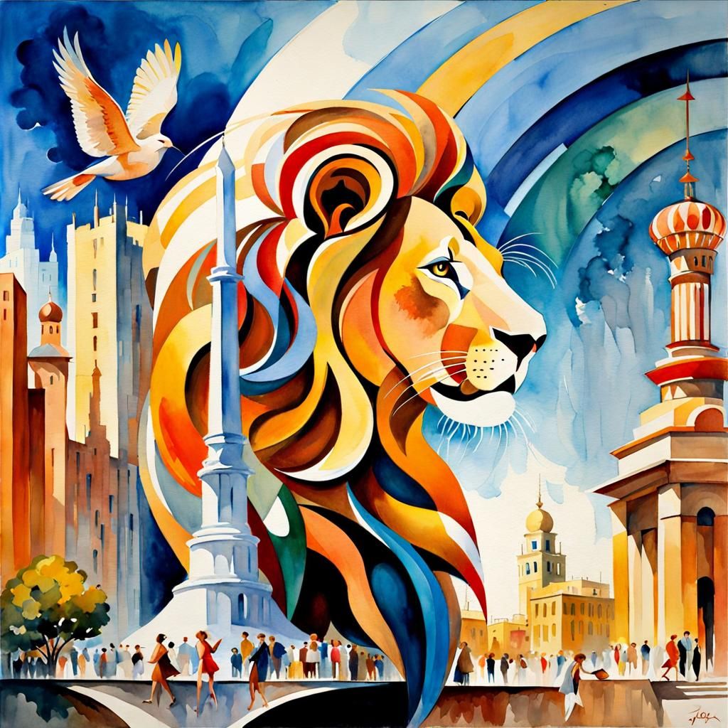 Lion-Woman Hybrid in Igor Sava Watercolor Utopia