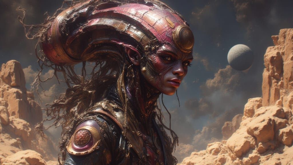 Alien Portrait on Exoplanet, Intricate Features, Concept Art