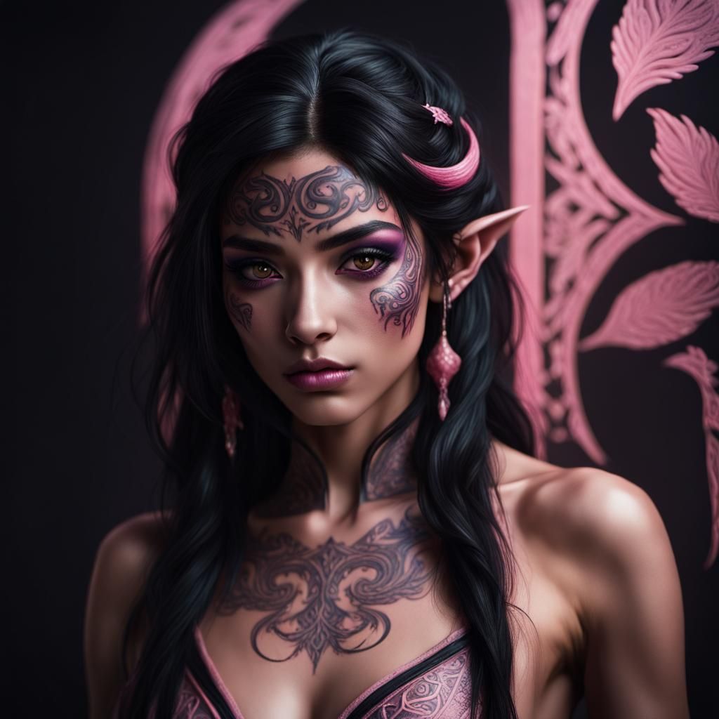 Striking Dark Elf Dancer with Crescent Markings