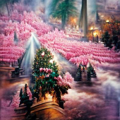 Pink Christmas Tree Forest in Painterly Style