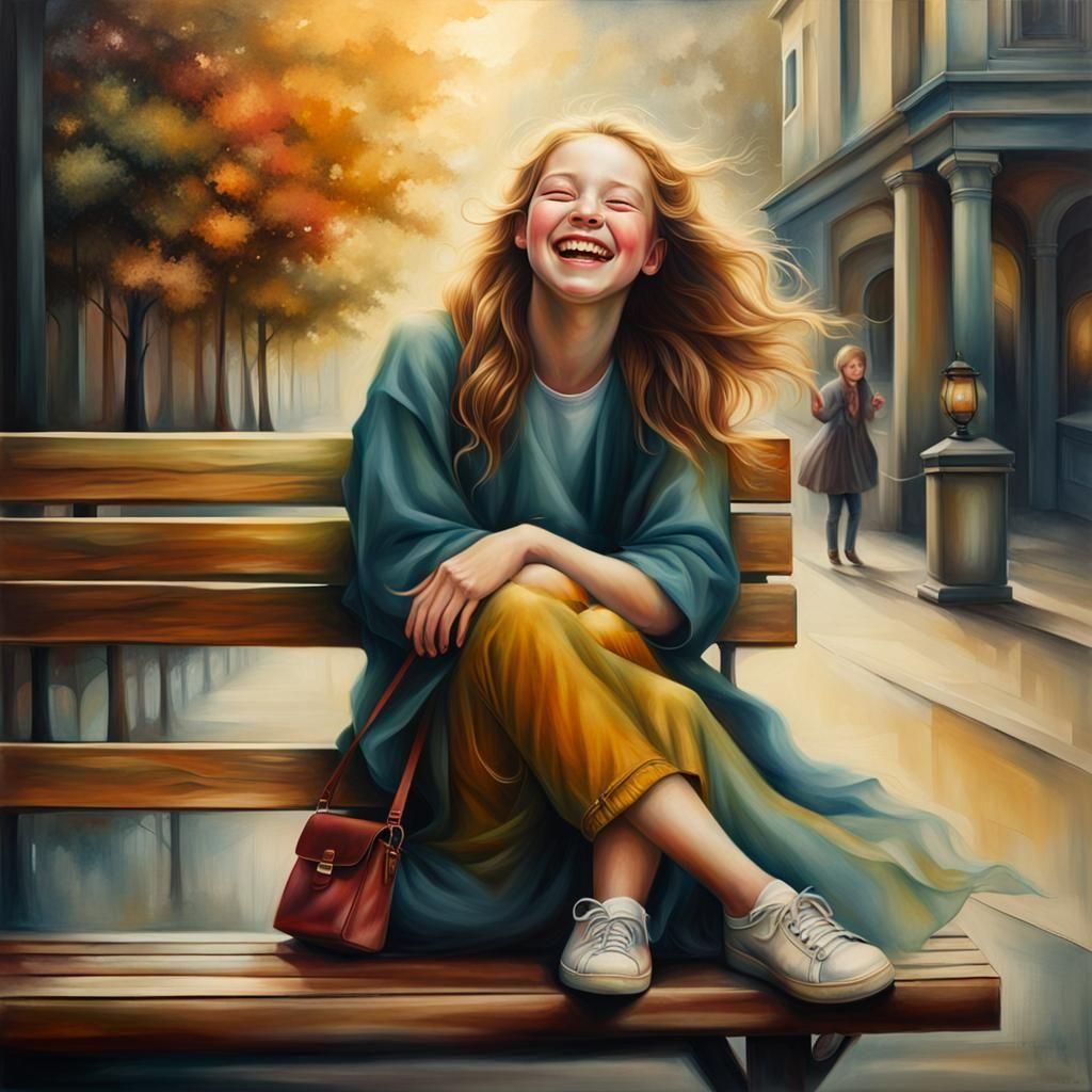 Laughing Girl Portrait in Erté Style