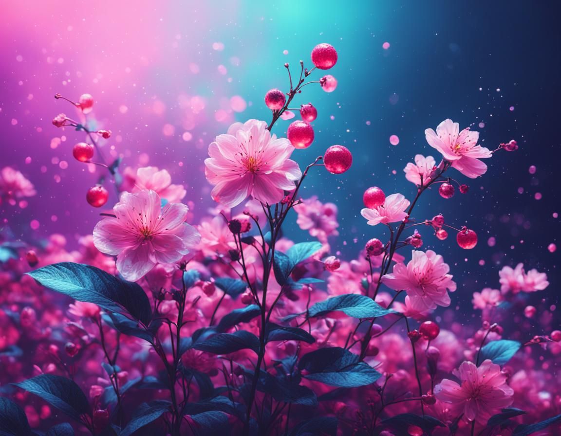 Ethereal Floral Art: Glowing Cherry in Spacecore Style