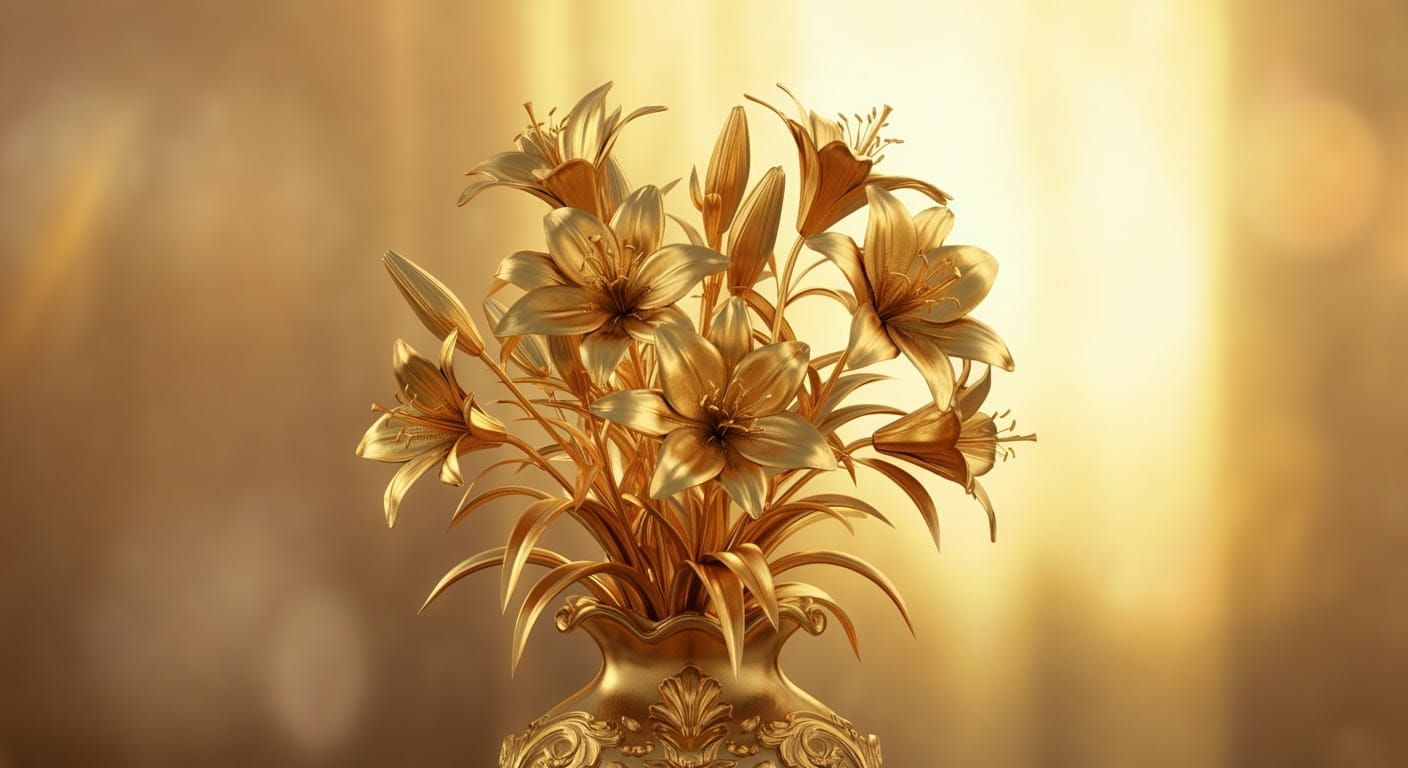 Golden Lilies in Baroque Vase, Klimt Style