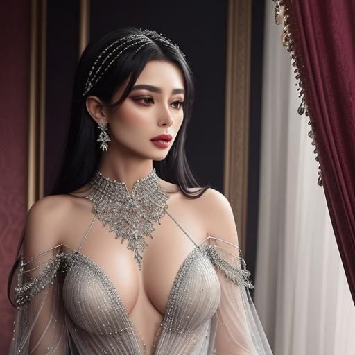 Ethereal Silk Dress with Intricate Beadwork and Crystals