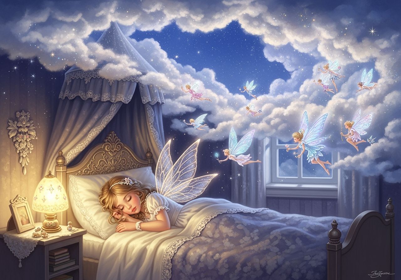 Dreamlike Bedroom Scene with Sleeping Girl