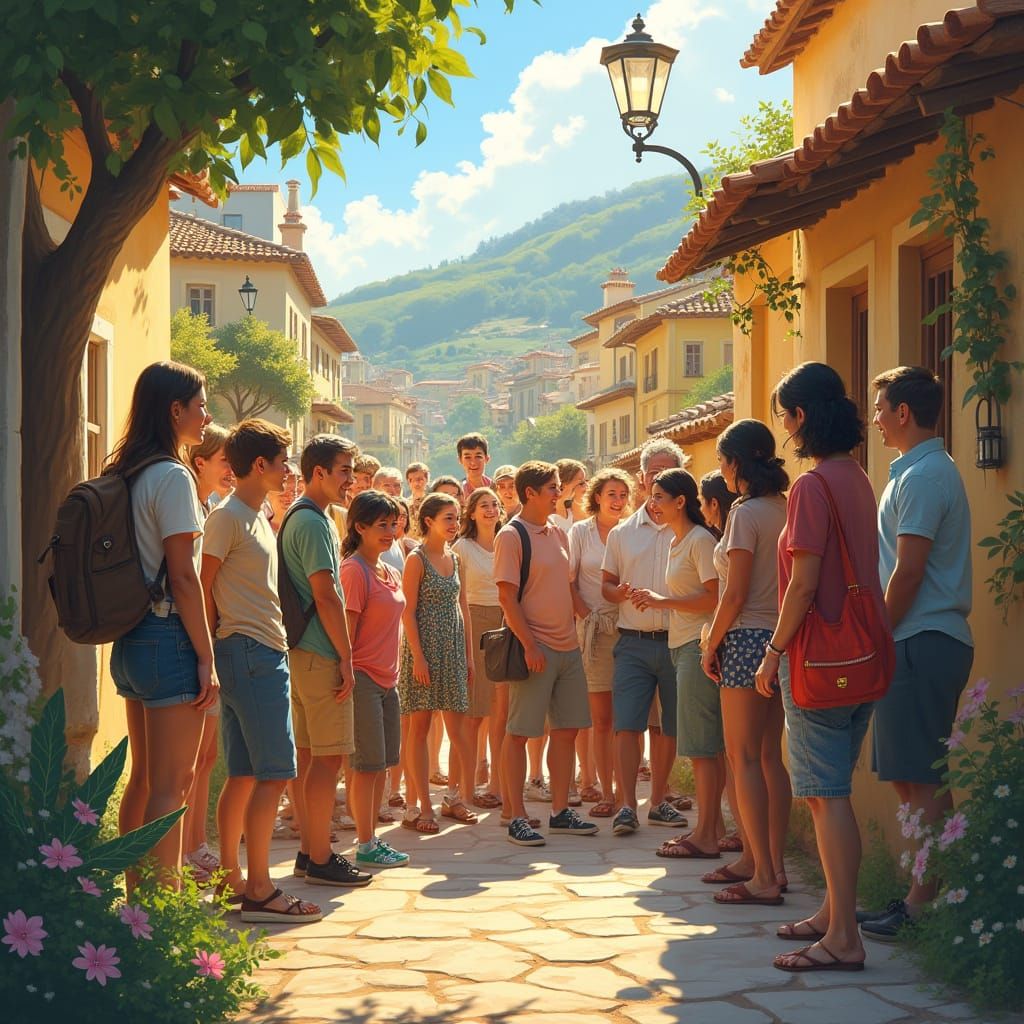 Warm Community Gathering in a Charming Village