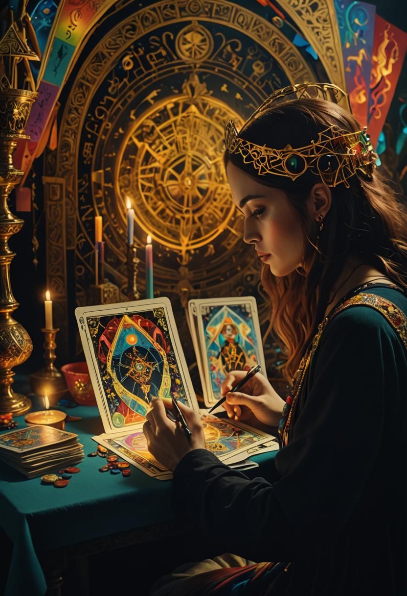 Mystical Woman Writes Death Dance Tarot Card