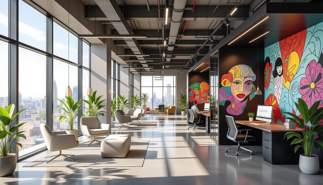 Futuristic Office Space with Natural Light and Video Booths