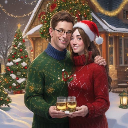 Cozy Holiday Gathering in Warm Norman Rockwell Style