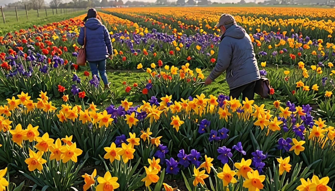 Sunrise Flower Picking: Marigolds, Daffodils and Iris