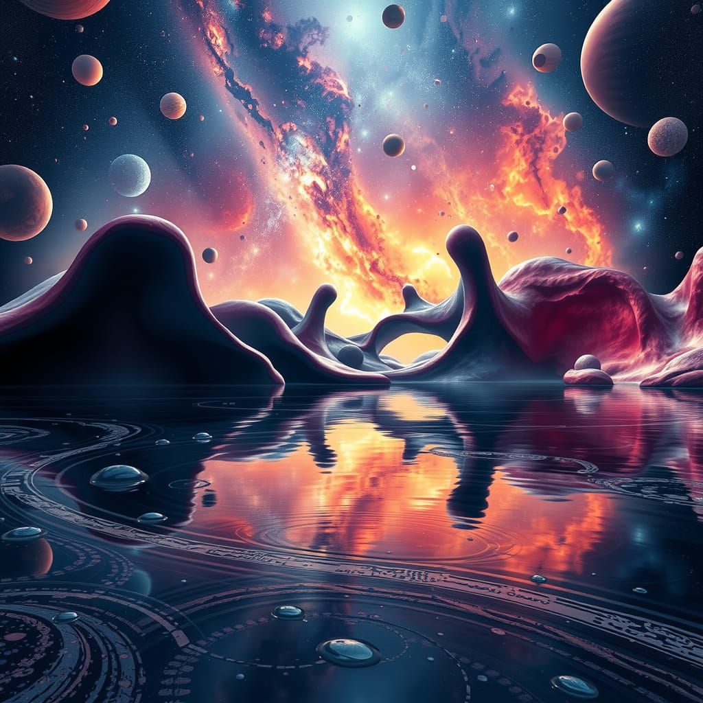 Surrealistic Cosmic Sculpture in a Dreamlike Setting