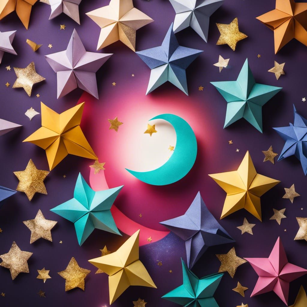 Origami Moon and Stars Papercraft in 8K