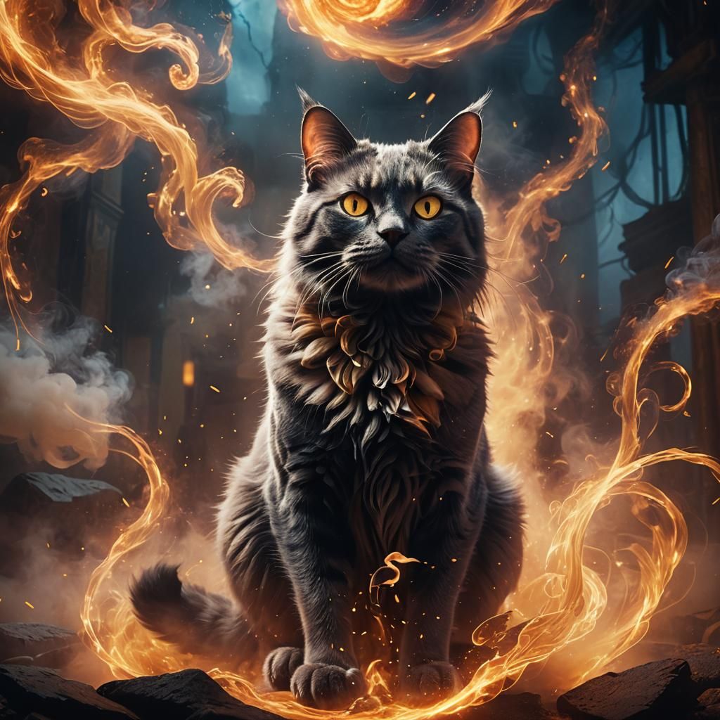 Mystical Smoke Cat in Ethereal Vortex