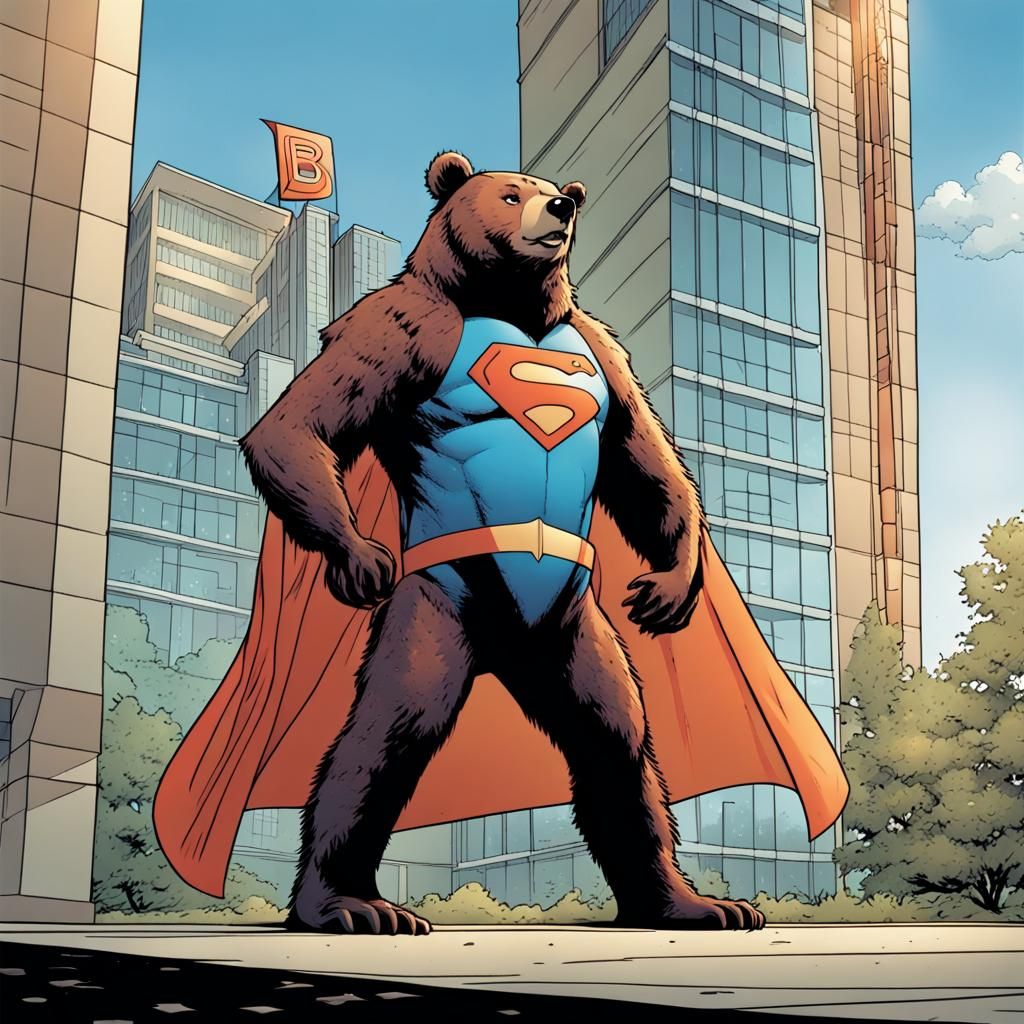 Bear Superhero in Comic Book Art Style