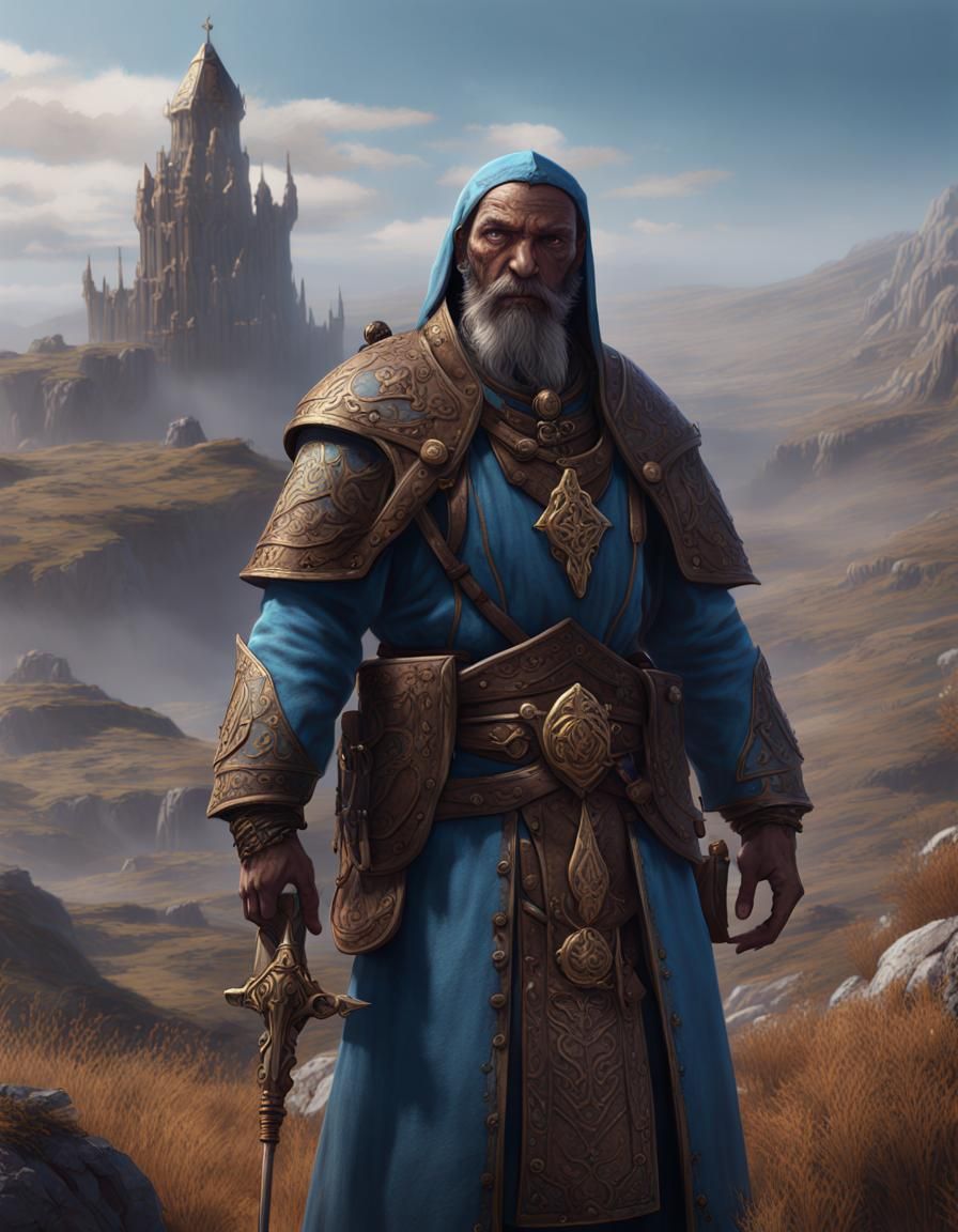 Ominous War Cleric in Moors: Detailed Matte Painting
