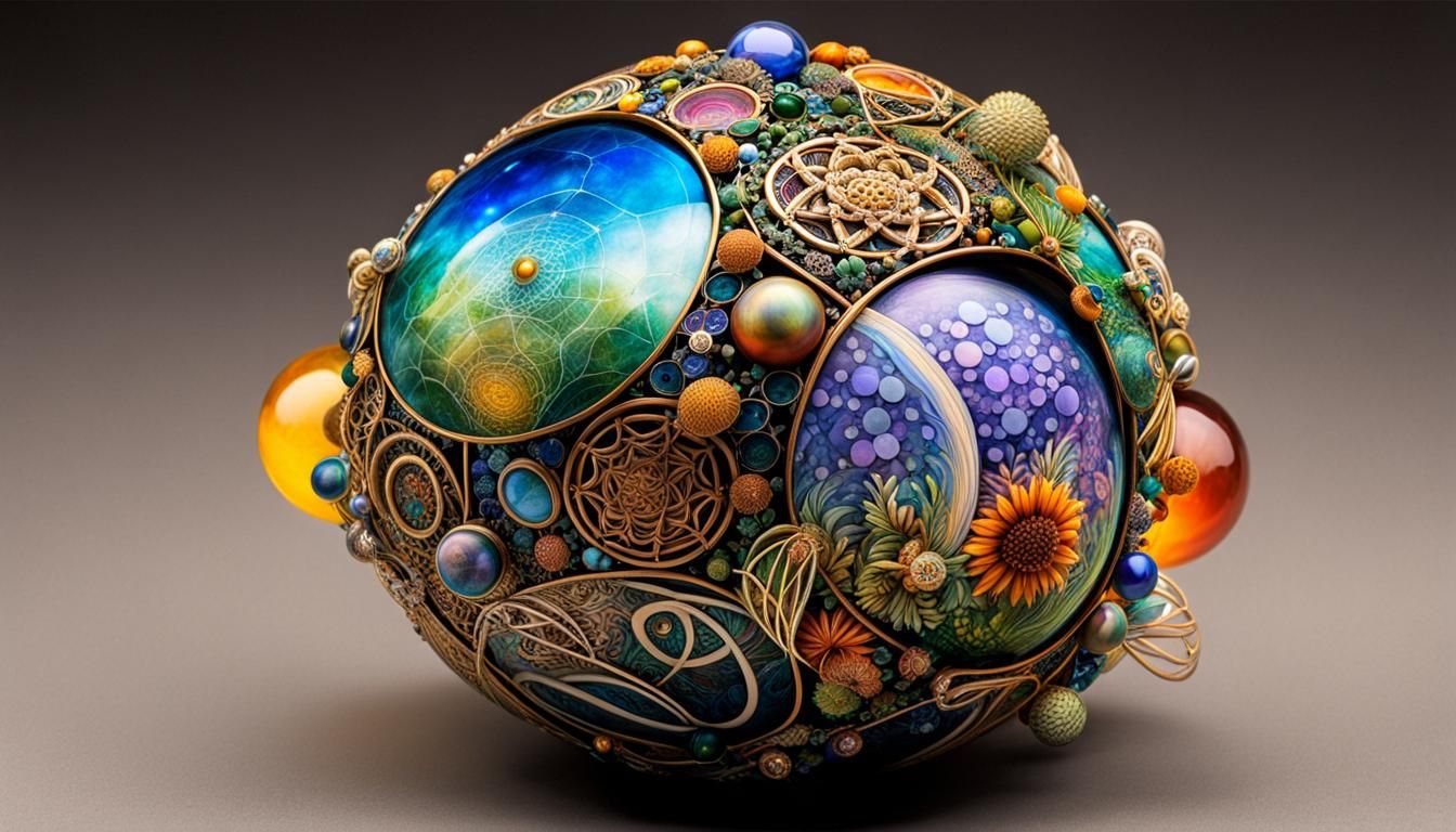 Surreal Flora and Whale Skeleton with Crystalline Geometry