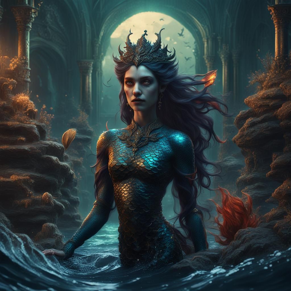 Beautiful Gothic Mermaid in Detailed Matte Painting