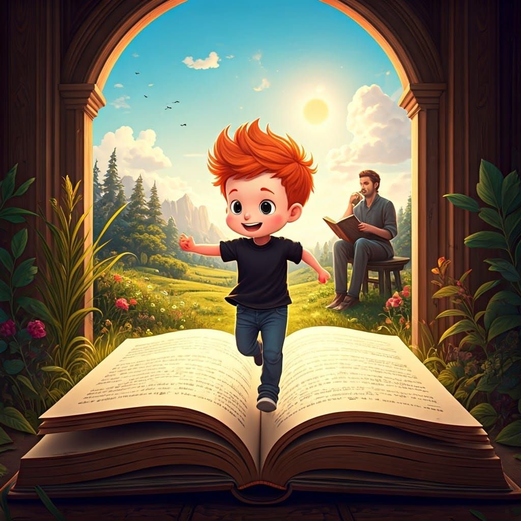 Boy Escapes Storybook in Hyperrealistic Concept Art