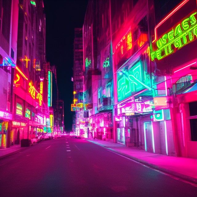 Vibrant Neon City Streets at Night