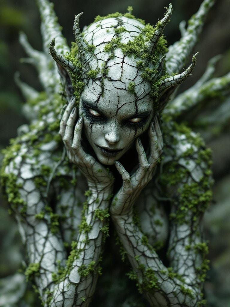 Ethereal Moss and Stone Fairy in Dark Fantasy Style