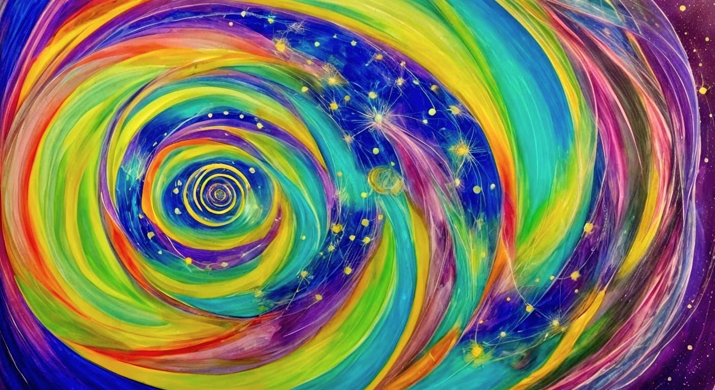 Cosmic Visionary Art: Swirling Geometry and Celestial Orbs