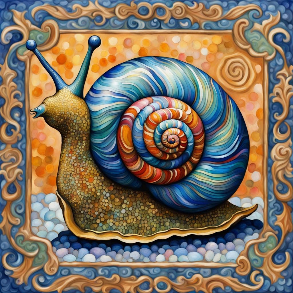 Ornate Snail in Cloisonné Gouache Style