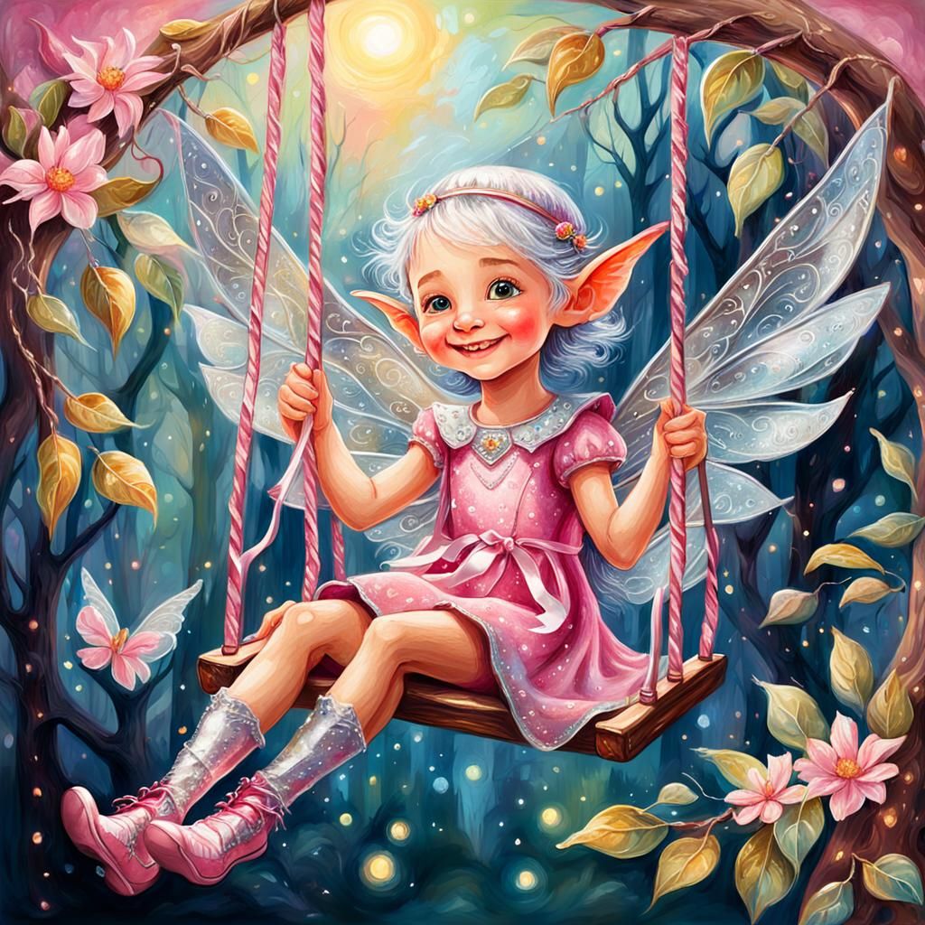 Enchanting Elf on a Swing: Whimsical Fantasy Art