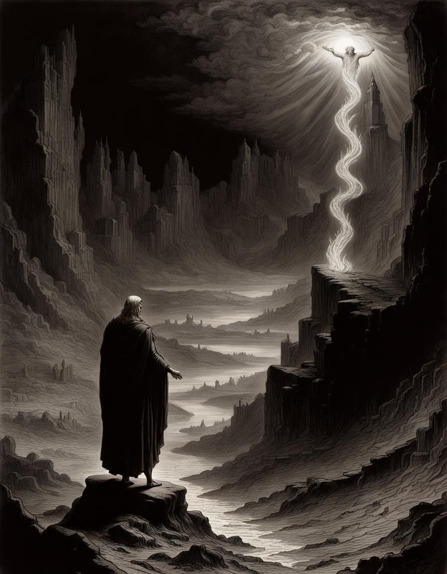 Dante Alighieri's descent into Hell, accompanied by his wise...