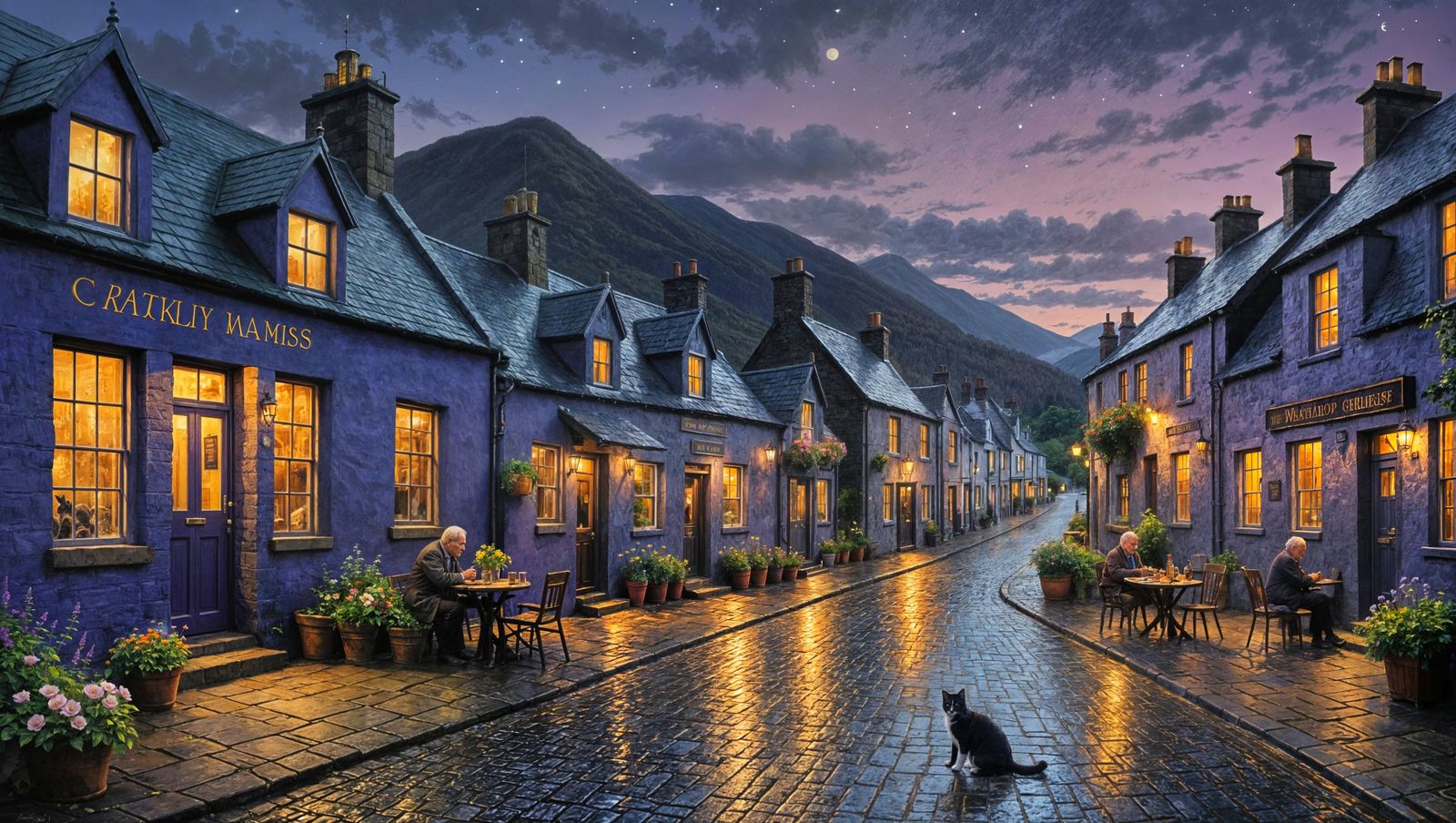 Cobbled Street in Scottish Highlands: Impressionist Painting