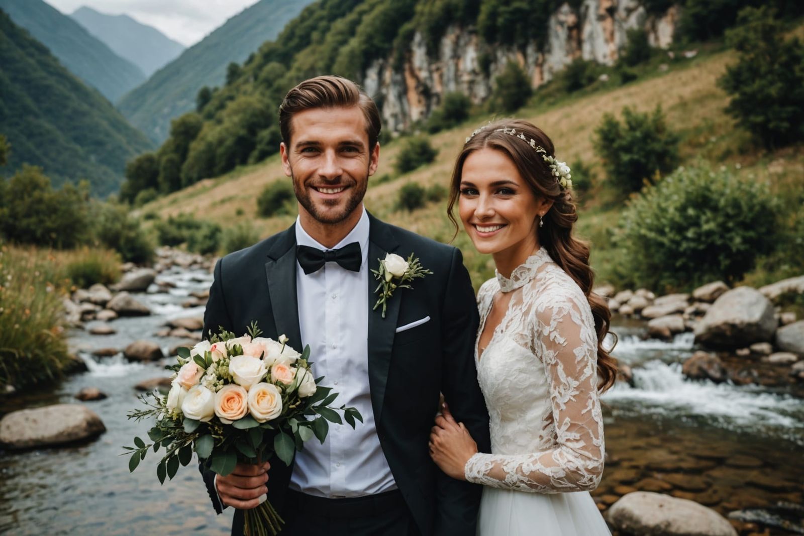 Stunning Wedding Portrait with Mountain Creek