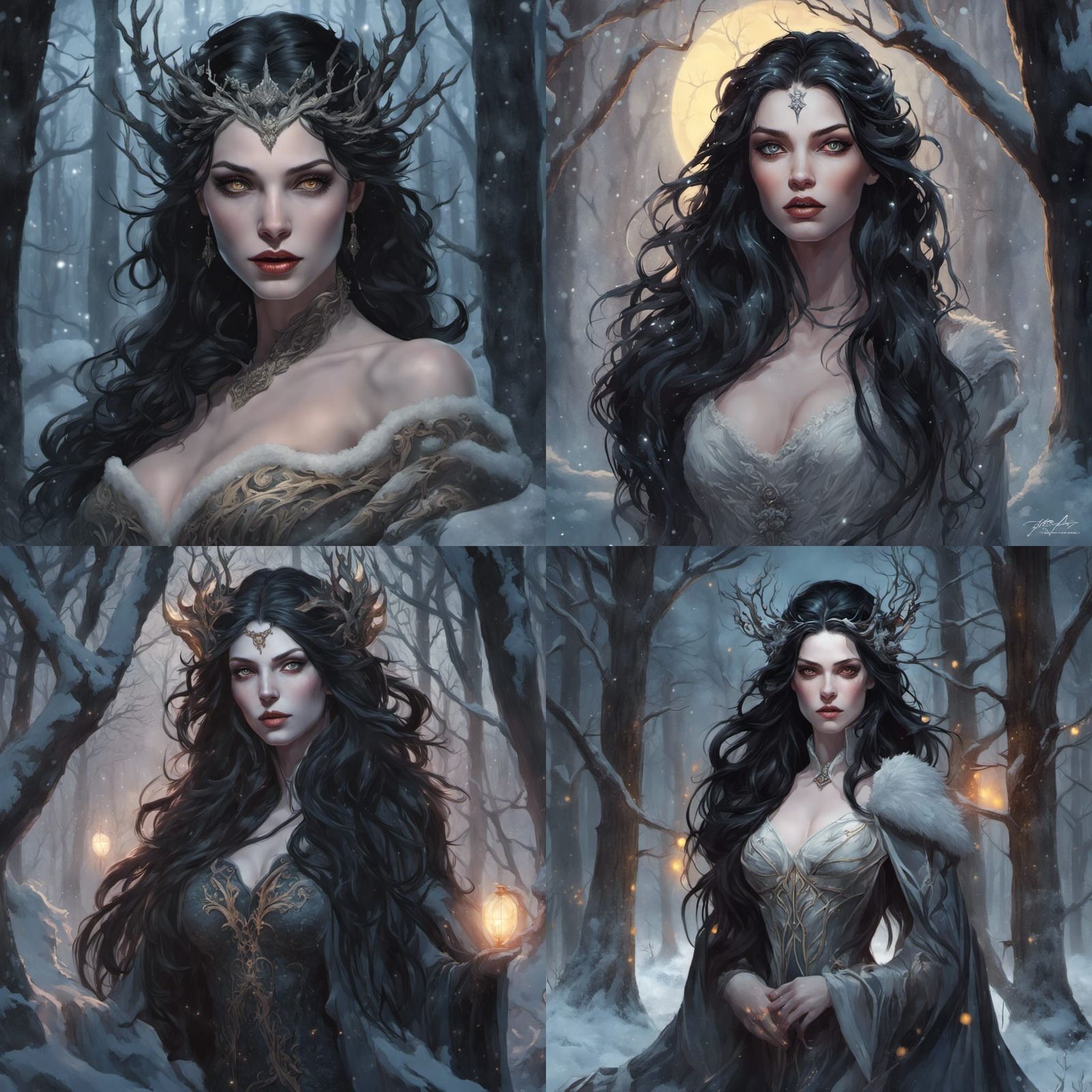 Winter Vampire Queen Portrait in Moonlit Forest