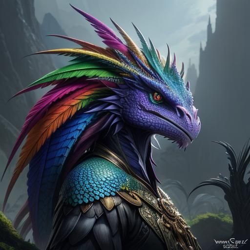Rainbow Dragon Scale Woman: Detailed Matte Painting