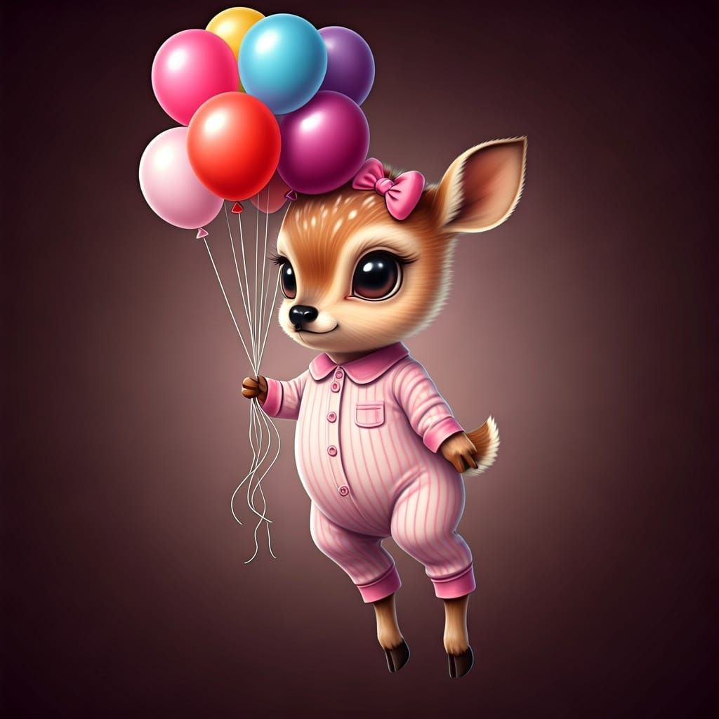 Cute Deer with Balloons as Airbrush Art