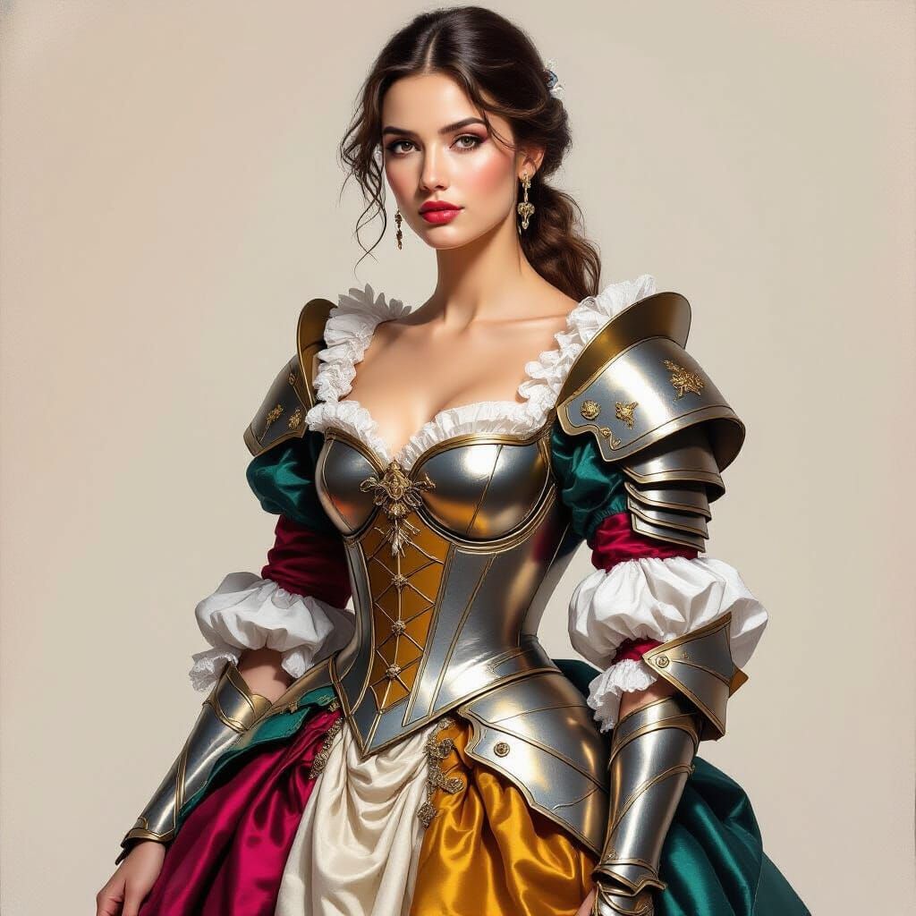 Elegant Woman's Portrait Blending Renaissance and Futuristic...