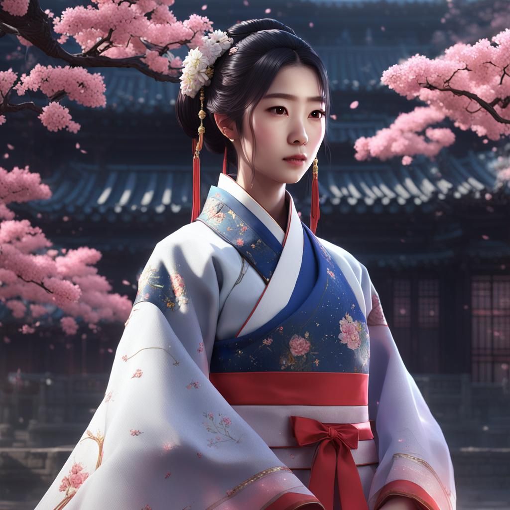 Sci-Fi Korean Princess in Hanbok: 3D Anime Art