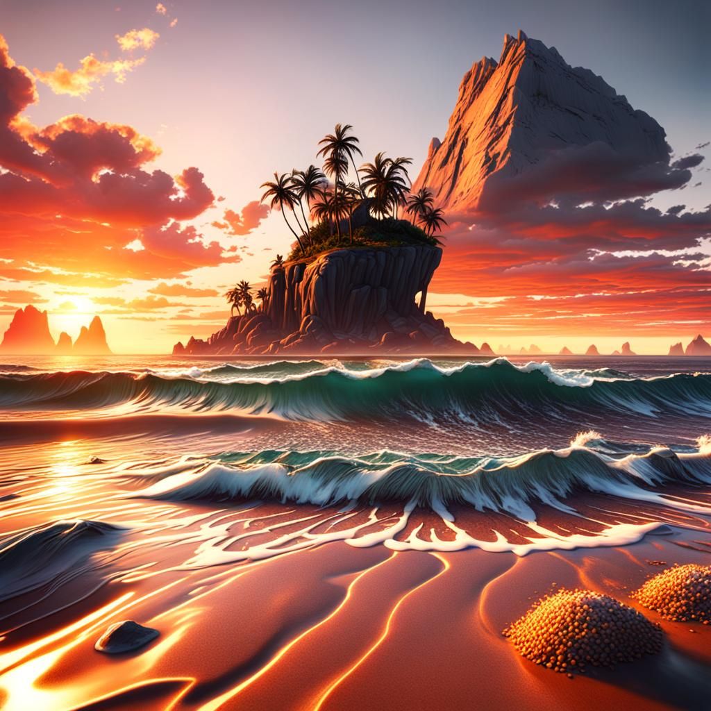 Beautiful Sunset Beach: Detailed Matte Painting