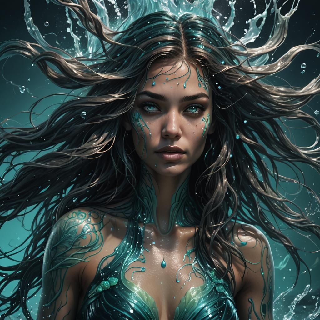 Giant Aquatic Woman Rises from Dark Ocean