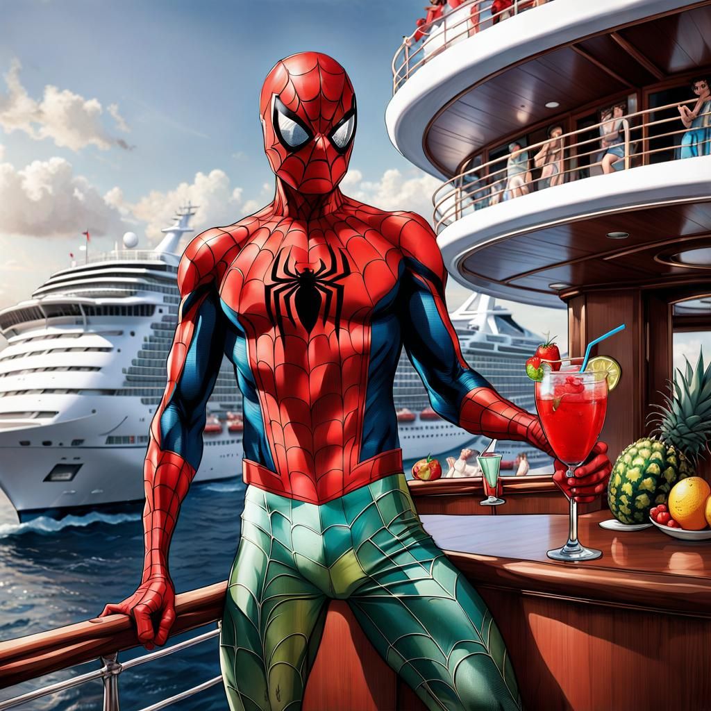 Spiderman on Cruise Ship in Anime Style