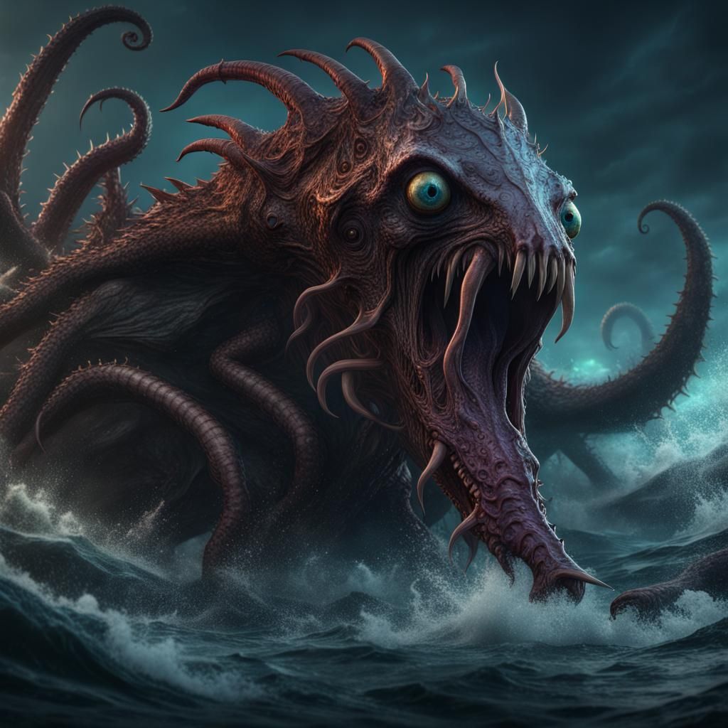 Eldritch Sea Beasts: Detailed Matte Painting