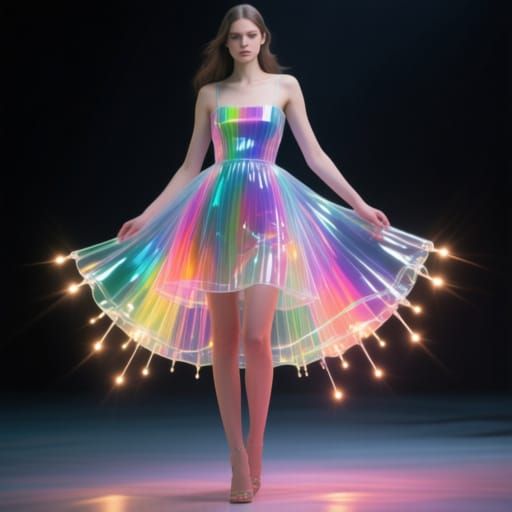 Clourful Glassfibre minidress with pointa of light at the en...