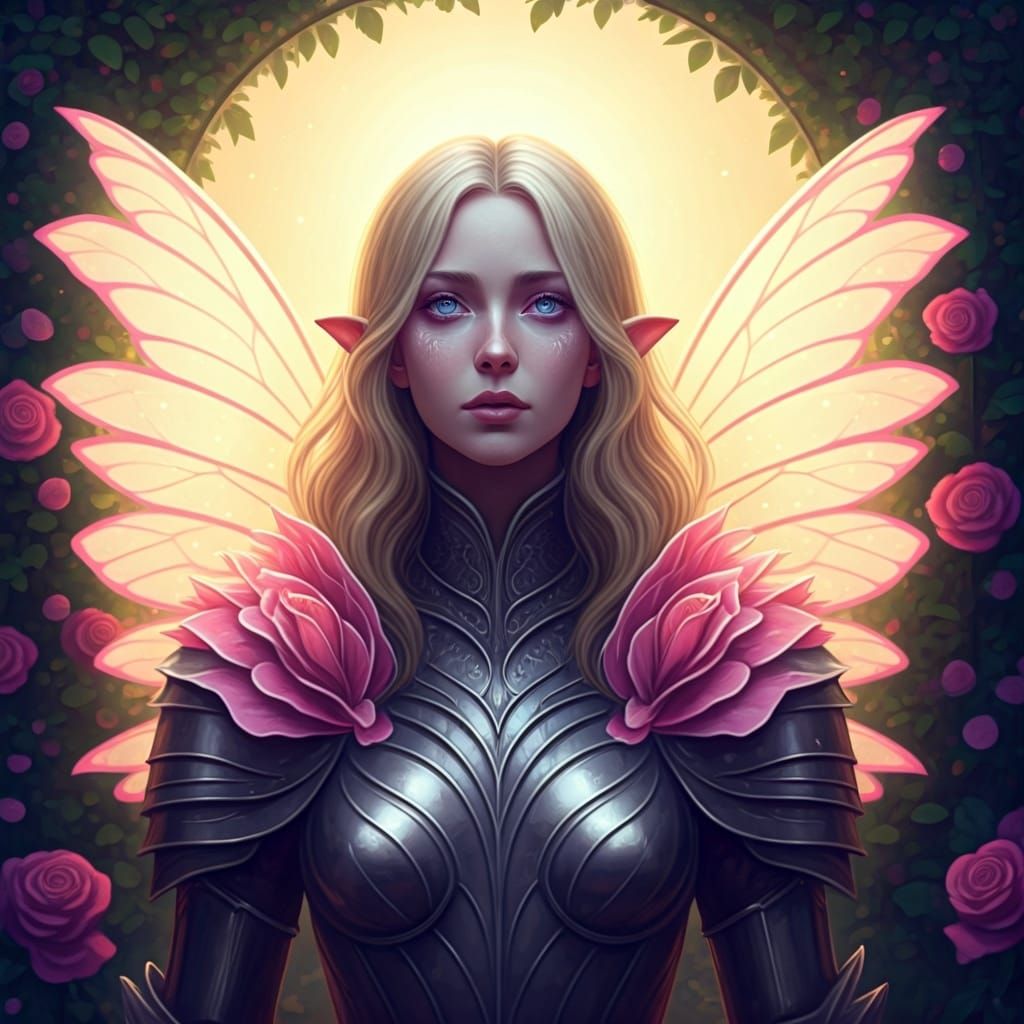Fey Knight with Rose Armor in Luminous Garden