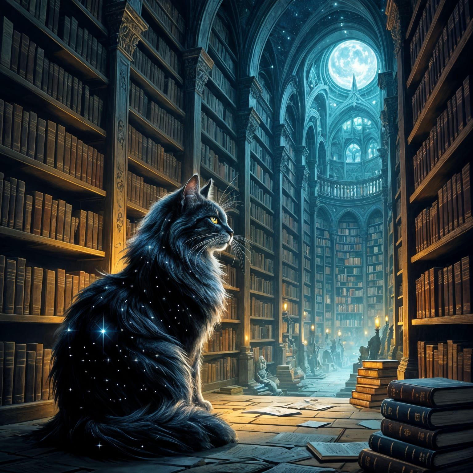Sentient Cat Guardian of Infinite Library