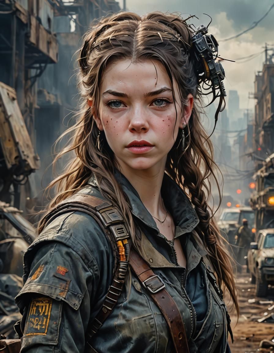 Post-Apocalyptic Anya Portrait in Acrylic Painting Style