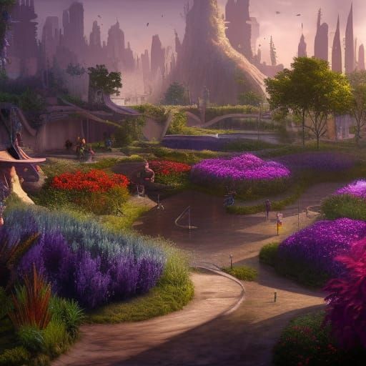 Futuristic Community Gardens: Detailed Matte Painting