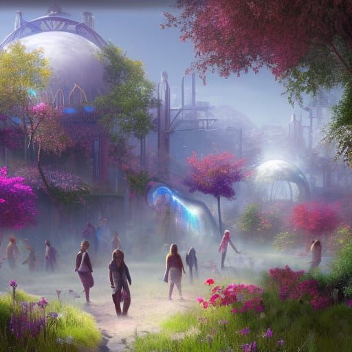 Futuristic Community Gardens: Detailed Fantasy Concept Art