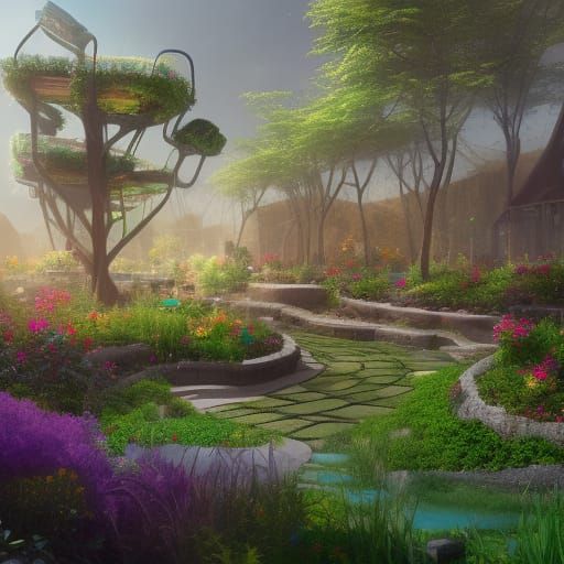 Futuristic Community Gardens: Detailed Matte Painting
